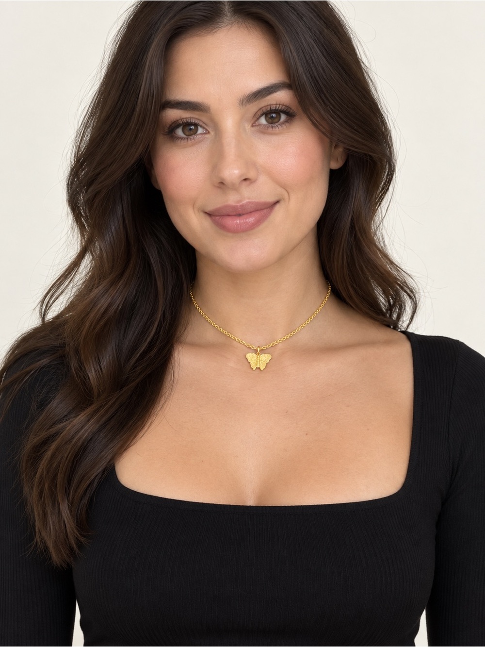Gold-Tone Butterfly Pendant Necklace 14” Nature-Inspired Choker Jewelry
